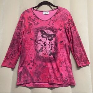 Cactus Bay Women’s Top Shirt Small Y2K Embellished Butterfly Rhinestone